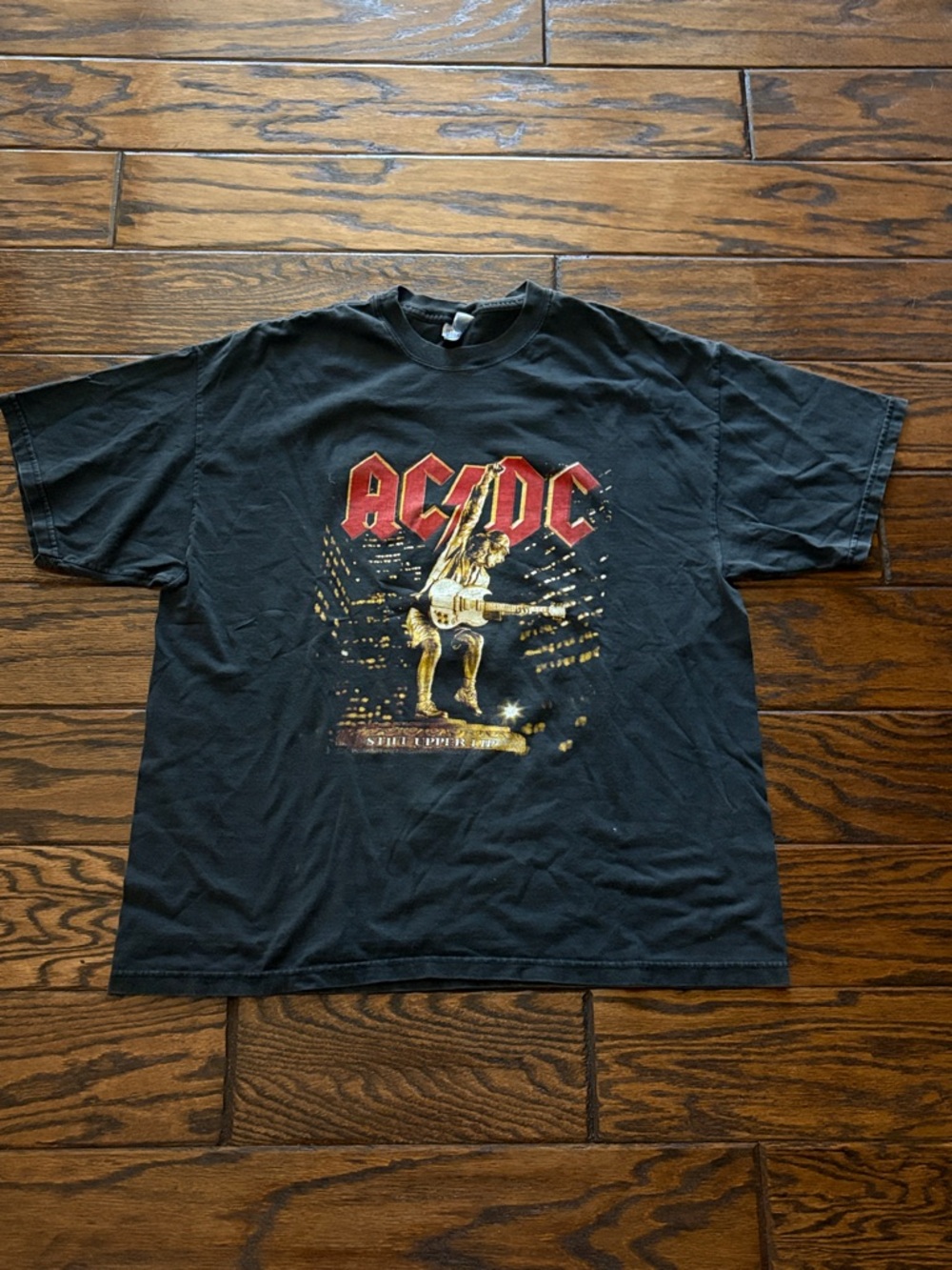 AC/DC Black Tee with Red Logo and Gold Graphic